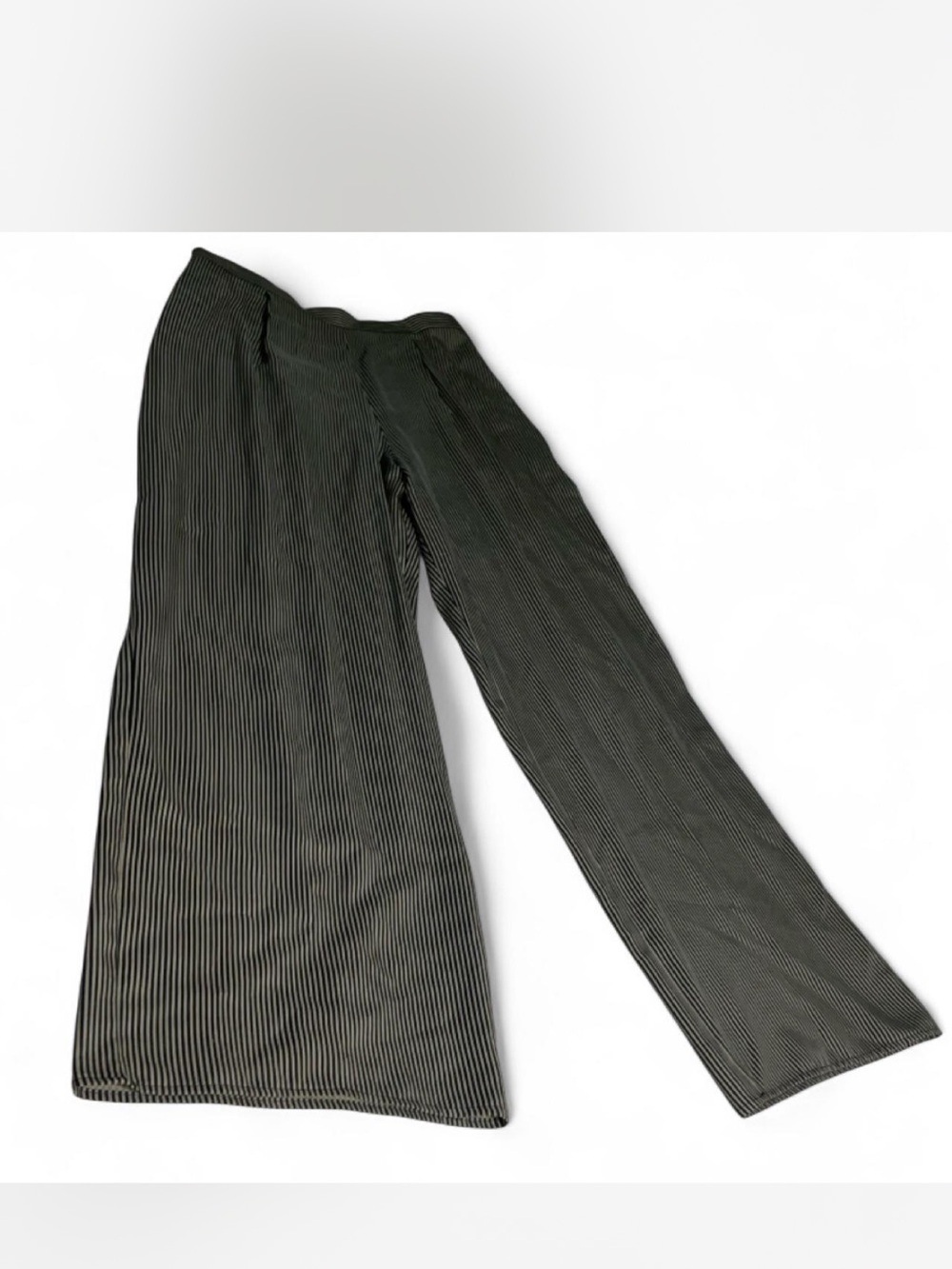 Vintage AST 100% Washed Silk Pinstripe Wide Leg Pants Women's Size 12 High Rise
